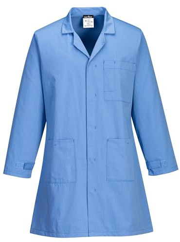 Portwest AS10 Blouse Antistatique Lavable en Machine à 60°C 2 Poches Basses | Hamilton Blue, XL, EN 1149-5, EN 61340-5-1, UPF 50+, Fermeture Pressions, Poignets Réglables par Bandes, Léger, ESD, Durable
