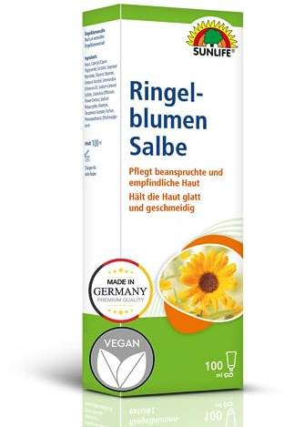 SUNLIFE Ringblomsalva 100 ml – Salva med ringblomma extrakt – vårdkräm med jojobaolja, E-vitamin och allantoin – ringblommsalva för stressad och känslig hud