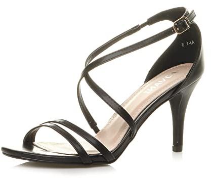 Ajvani Womens Ladies mid Heel peep Toe Buckle Ankle Strap Party Strappy Sandal Size, 3 UK, Black Matte