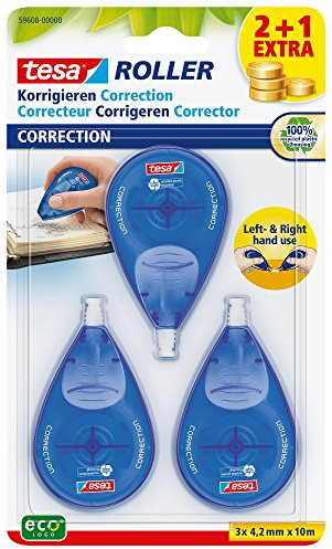 tesa ecoLogo 3 Stück Korrekturroller, rechts-/Linkshänder 2 + 1 Gratis
