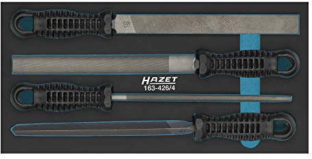 HAZET Feilen-Satz 163-426/4 I 4-teiliges Set mit 1x Flachstumpf, 1x Halbrund, 1x Rund und 1x Dreikant I unendliche Kombinationsmöglichkeiten I mit Safety-Insert-System