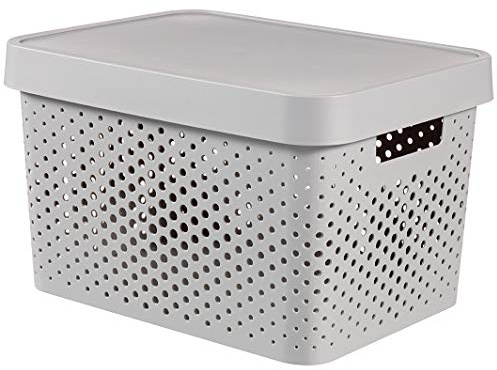 Curver 04742-099-00 Aufbewahrungsbox Infinity Punkte mit Deckel 17L in Plastik 36.3 x 27 x 22.2 cm, hellgrau