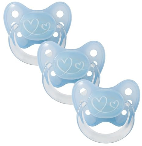 dentistar Silikon Schnuller 3er-Set - Größe 1 Schnuller 0-6 Monate - Zahn- & kieferfreundlicher Nuckel mit Dental-Stufe – BPA-frei – Made in Germany - Herz, Blau