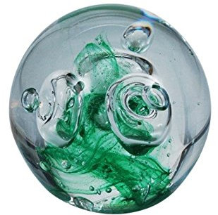 Traumkugel (227) - Briefbeschwerer mini ca. 6cm : Motiv große Blasen über grünen Grund - Handarbeit