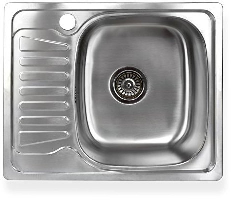 Stabilo-Sanitaer Einbauspüle aus hochwertigem Edelstahl, eckiges Spülbecken mit kleiner Abtropffläche links, Küchenspüle Ablaufsieb mit integriertem Ablauf-Stopp