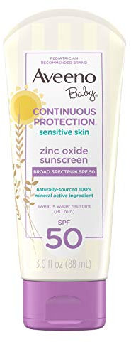Aveeno Baby AVEENO Baby Lozione protettiva permanente per pelli sensibili Crema solare all'ossido di zinco SPF 50 3 oz 3 Fl. Oz