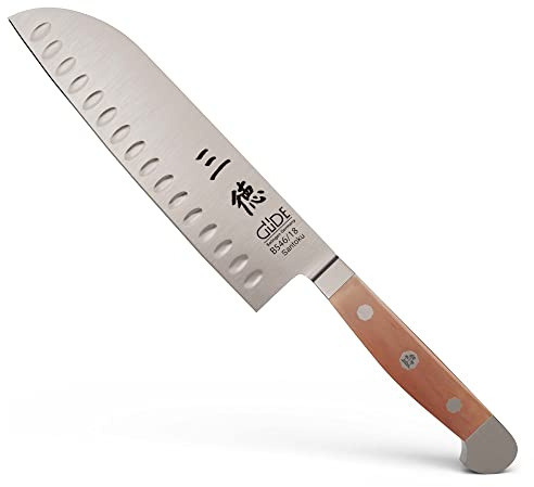 GÜDE Solingen - Santokukniv med smidd blad, 18 cm, päronträ, ALPHA-BIRNE - double bolster, Handgjord Tyskland
