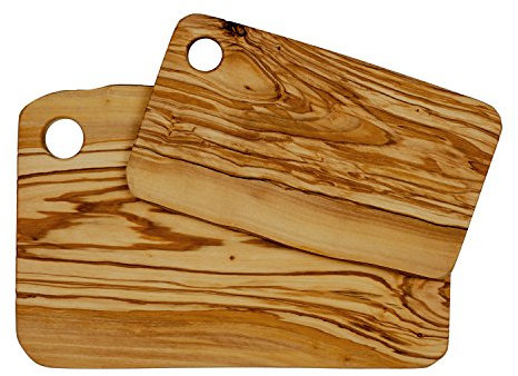 Premium Natural Olive Wood Set of Two Cutting Boards for Food Preparation and Presentation - Made in Italy