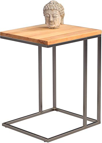 M2 Kollektion Beistelltisch Odis, Gestell Metall Edelstahloptik, Deckplatte Kernbuche massiv geölt, 22mm stabverleimt