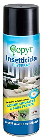 Copyr FlySpray - Insetticida Antizanzare Mosche Ragni Scarafaggi Formiche e Altri Insetti Striscianti e Volanti, 500ml x 1 Pz, Aracnicida Abbattente Snidante con Piretro, Uso Professionale e Domestico