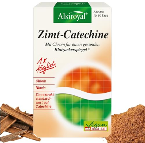 Alsiroyal Zimt-Catechine - Nahrungsergänzungsmittel mit Chrom, Niacin & Zimtextrakt für einen gesunden Blutzuckerspiegel (90 Kapseln) - Natürliche Unterstützung bei erhöhtem Blutzucker - Vegan