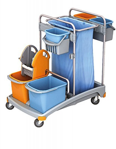 Splast Putztrolley-Set mit 5 Eimern, Plastikbasis, Beutelhalter und Moppresse