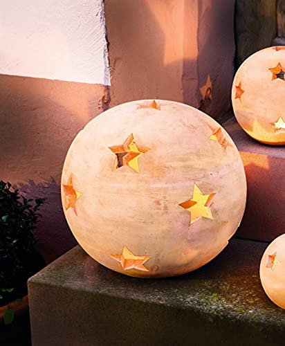 Dekokugel Sterne aus Terracotta, Ø 17 cm, Windlicht, Kerzenhalter, Gartenkugel
