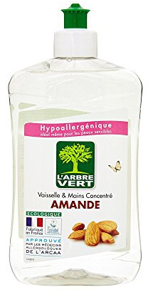 L'Arbre Vert - Detersivo liquido per piatti, con fragranza alla mandorla, 500 ml, 3 pezzi