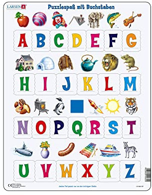 Larsen LS826 ABC Alphabet Lern‑Puzzle Deutsch – 26 Teile | Großbuchstaben spielerisch Lernen | Rahmenpuzzle ab 3 Jahren | Pädagogisches Kinderpuzzle aus Norwegen