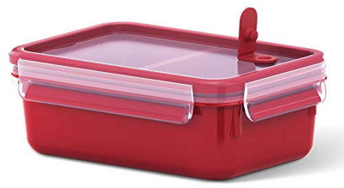 Emsa Mikrowellendose Clip & Micro 517774 | Mit 2 Einsätzen | Mikrowellenventil | 1,0 L | Lunchbox | Integrierte Maßeinteilung | Made In Germany | Rot/ Transparent