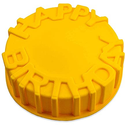 BlueFox Kuchenform rund aus Silikon 20,5 cm, Backform groß, Silikonbackform, Cake, Happy Birthday, Geburtstagskuchen, backen, Cake-Mold, Backzubehör, Farbe: Gelb