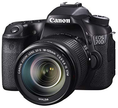 Canon EOS 70D - Cámara réflex de 20.2 MP (Pantalla táctil abatible de 3, Sensor CMOS, procesador Imagen DIGIC 5+, Video Full HD a 30 fps, WiFi), Negro - Kit Cuerpo con Objetivo EF-S 18-135 mm