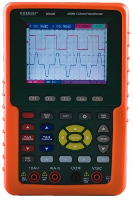 Extech 20MHz Digitales 2-Kanal Oszilloskop, 1 Stück, MS420 | 20MHz Zweikanal-Oszilloskop + True RMS DMM, Spannung/Strom/Widerstand/Kapazität/Frequenz, USB