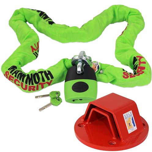 Mammoth Sold Secure Gold Approved Motorcycle Chain & Lock 1.8m + Ground Anchor Heavy Duty Motorbike Scooter Security