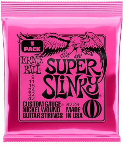 Ernie Ball Super Slinky Nickel Wound Electric Guitar Strings 3-pack, 9-42 Gauge (P03223)