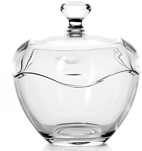 CAR Bomboniere Lara Glass Box with Lid, Height 14 cm and Diameter 13 cm, Transparent