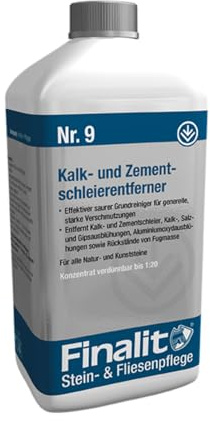 Finalit Nr. 9 Kalkentferner und Zementschleierentferner (sauer) |1 x 1L| Effektiver Grundreiniger für Zementschleier, Kalkausblühungen & Mörtelreste | Für Natursteine und Kunststeine geeignet