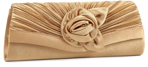 Damara, Damen-Clutch, Satin, Plissee-Blume vorne, Gold - gold - Größe: Large