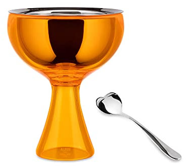 Alessi Big Love AMMI01S O - Set con Copa para Helado en Acero Inoxidable 18/10 y Resina Termoplástica y Cuchara para Helado en Acero Inoxidable 18/10 Brillante, Anaranjado