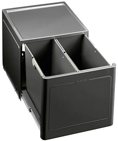 BLANCO BOTTON Pro 45/2 Automatic | Abfall Müllsystem | für 45 cm breite Unterschränke | System zur Bodenmontage hinter Schwenktüren | 2 x 13 Liter Eimer | Mülleimer geht beim öffnen der Tür auf