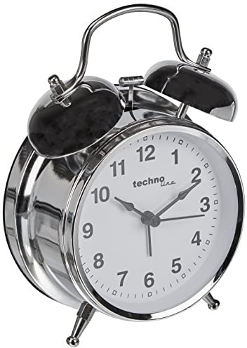 Technoline Quarzwecker Modell DGW, Doppelglockenwecker, Retro, analog, metallic, Silber, 165 x 55 x 115 mm