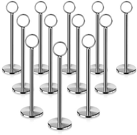 New Star Foodservice Ring-Clip Table Number Holder / Place Card Stand, 8 Inch, Silver, Set of 12