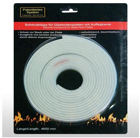 Silikon-Dichtlippe für Glasbodenplatten, mit Auffegkante, selbstklebend