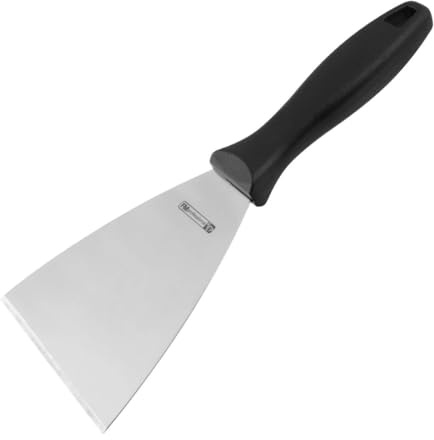 FMprofessional Spachtel CHEF, hochwertiger Küchenspachtel mit geradem Furnktionsteil aus Edelstahl, robuster Küchenschaber mit ergonomischem Griff (Farbe: Schwarz/Silber), Menge: 1 Stück