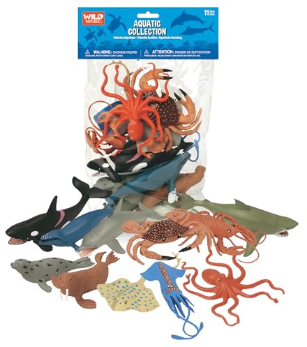 Wild Republic 64128 - Bosa con collezione di animali, Animali acquatici, 11 pezzi