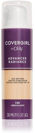 COVERGIRL Advanced Radiance Age Defying Foundation Makeup, Medium Light 135, 1 Ounce (packaging may vary)