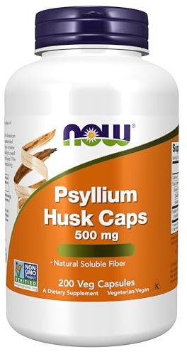 Now Foods, Psyllium Husks, 500mg, 200 Vegan Capsules, SOYA Free, Gluten Free, Vegetarian, Non-GMO