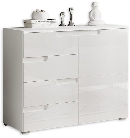 Stella Trading Kommode in Hochglanz Weiß - Modernes Sideboard mit viel Stauraum für Ihren Wohnbereich - 100 x 80 x 40 cm (B/H/T)