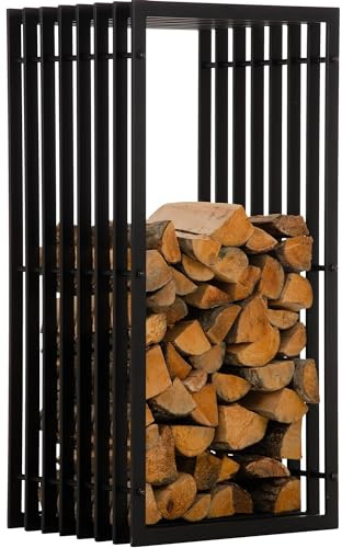 CLP Metall Kaminholzregal Irving Schwarz-Matt I Robuster Und Handgefertigter Kaminholzständer I Pulverbeschichtetes Brennholzregal, Größe:40x50x100 cm