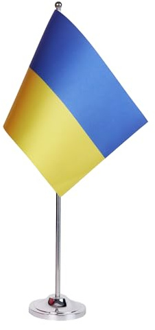 AZ FLAG Tischflagge Ukraine 22x15 cm Ukrainische Satin Metallsockel