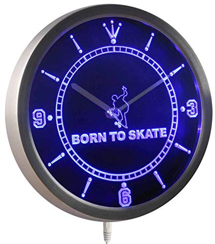 ADVPRO nc0402-b Born to Skate Home Decor Neon Sign LED Wall Clock Uhr Leuchtuhr/Leuchtende Wanduhr