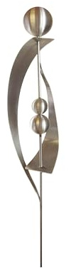 Gartendekoshop24 – Gartendeko Edelstahl Stab. Gartenstecker Edelstahl, 117 cm, mit 3 gebürsteten Edelstahlkugeln. Schicker Gartenstab, handgemacht, für draußen. Stab aus Edelstahl, wetterfest.