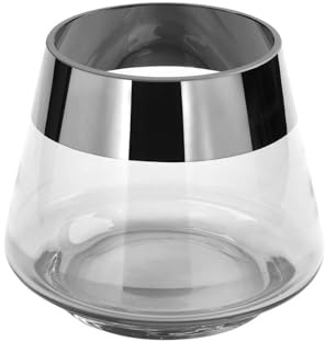 Fink Teelichthalter Ø 11 cm aus Glas transparentes Windlicht mit silbernem Rand