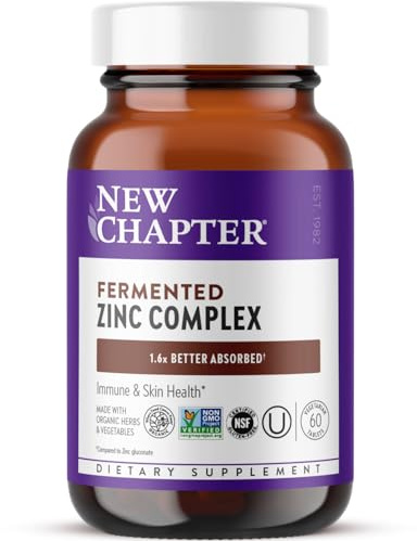 New Chapter Zinc Supplement, Fermented Zinc Complex, ONE Daily for Immune Support + Skin Health, Mineral-Balancing Formula Rich in Copper, Easy to Swallow & Digest, 60 Count (2 Month Supply)