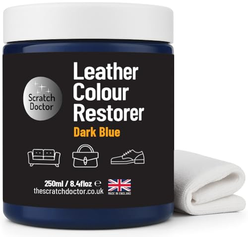 The Scratch Doctor Leather Colour Restorer Recolouring Balm Repair Treatment for Faded & Worn Absorbent Leather Furniture, Sofas, Chairs (Dark Blue, 250ml)