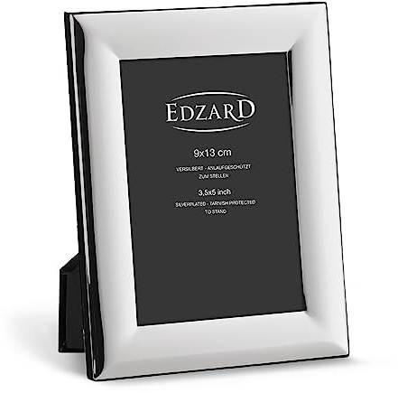 EDZARD Bilderrahmen Gela (Foto 9x13 cm) versilbert anlaufgeschützt | Silberrahmen für Fotos 9x13 cm, Samtrücken, zum Stellen, Fotorahmen, Portraitrahmen, Geschenk Hochzeit