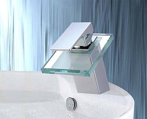 Wasserfall Glas Armatur Waschbecken Bad Chrom Wasserhahn Waschtisch Einhebelmischer Waschtischarmatur Einhandmischer Badarmatur Waschbeckenarmatur