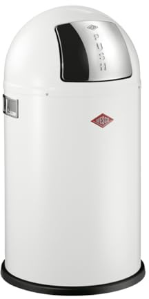 WESCO Pushboy junior Mülleimer in der Farbe weiß, pulverbeschichtetes Stahlblech, 22 Liter Volumen, große Edelstahlklappe, herausnehmbarer Innenbehälter