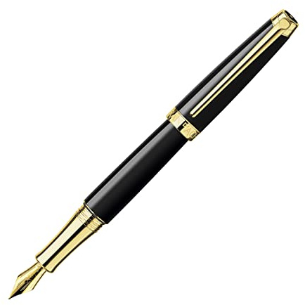 Caran d'Ache LÉMAN EBONY Füllfederhalter in der Farbe: Schwarz, goldplattiert, Schreibfeder aus Gold 18 Karat, Federgröße: M, Länge: 14,1 cm, 4799.282