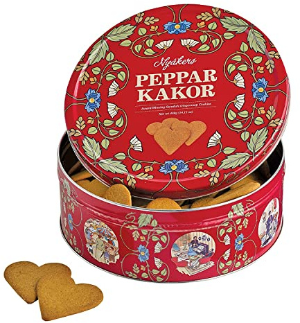 Nyakers Swedish Ginger Cookies - Sweet and Spicy Heart-Shaped Gingersnaps - Swedish Style Cookies - Delicious Cookies on the Go - Red Tin 14.11oz